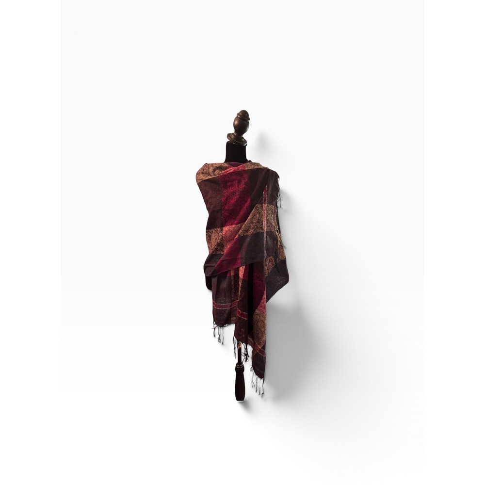 Burgundy Red Paisley Pashmina Shawl Wrap Fringe Scarf Damask Print